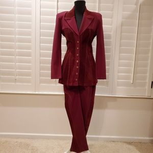 2 Piece Jacket & Pant Maroon w/ Leather SIZE 1
